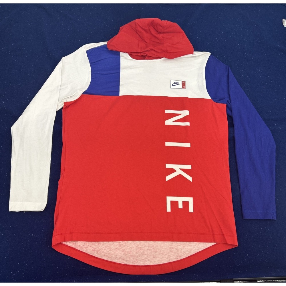 Nike Air Shirt Men's M Red‎ White Blue Long Sleeve Hooded Tee USA